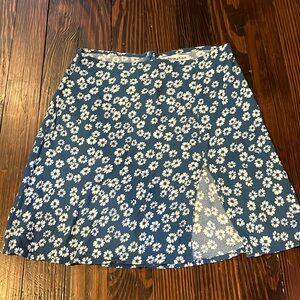 Reformation Mini Skirt with slit - Blue with white flowers